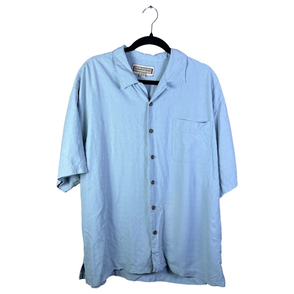 Jamaica Jaxx 100% Silk Hawaiian Shirt Men XL Light Blue Coastal